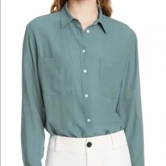 CLUB MONACO | crepe Claudia button up in teal | S - Picture 1 of 9